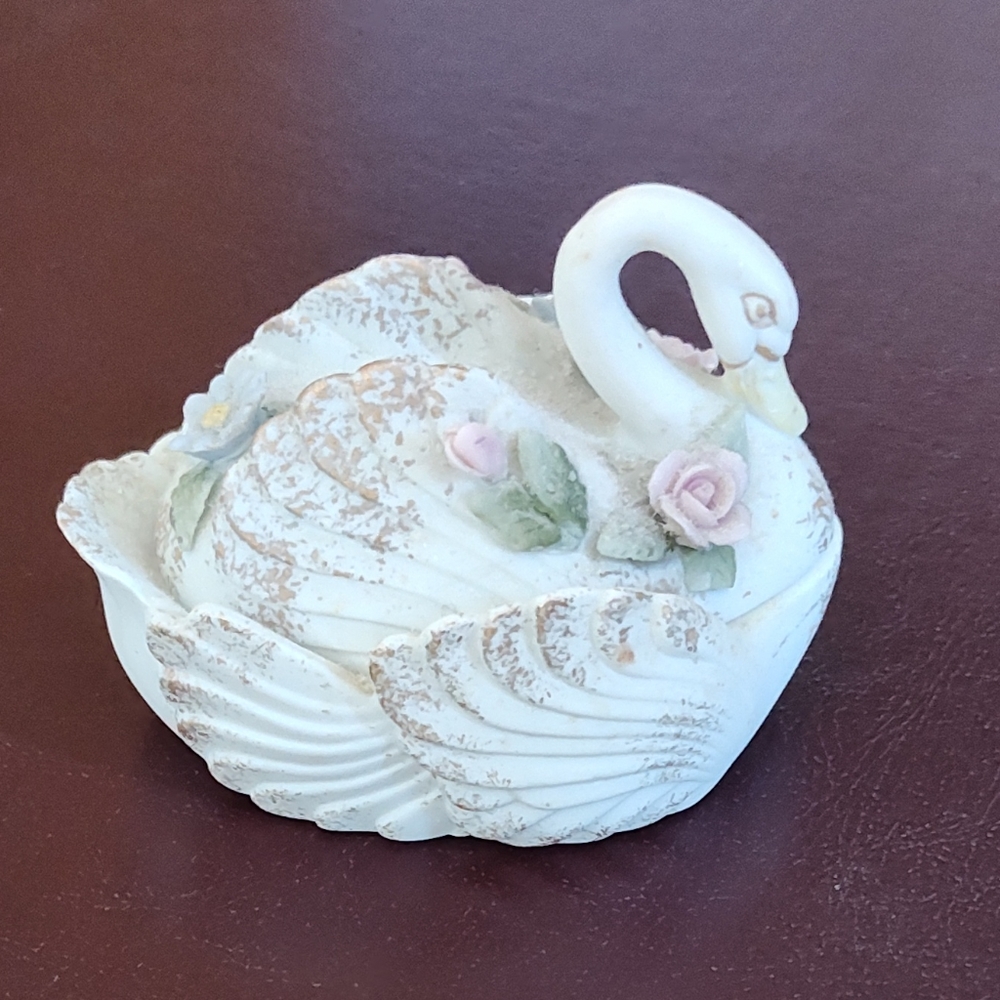 Lefton China Vintage Swan Jewelry Trinket Holder